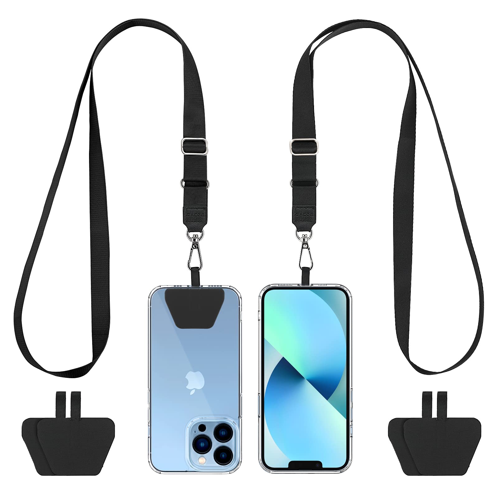 CACOE Phone Lanyard 2 Pack-2× Adjustable Neck Strap,2× Phone Patches,Universal Cell Phone Multifuctional Patch Lanyards Compatible with Most Smartphones(Black+Gray)